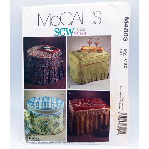McCalls Pattern M4803 Sew News One Size for Ottoman Slipcovers Home Decor Uncut - Picture 1 of 2